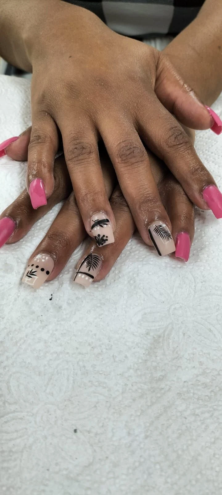 Nails done at Neon Moon Nail & Beauty, Sasolburg: hot pink and nude with painted palms