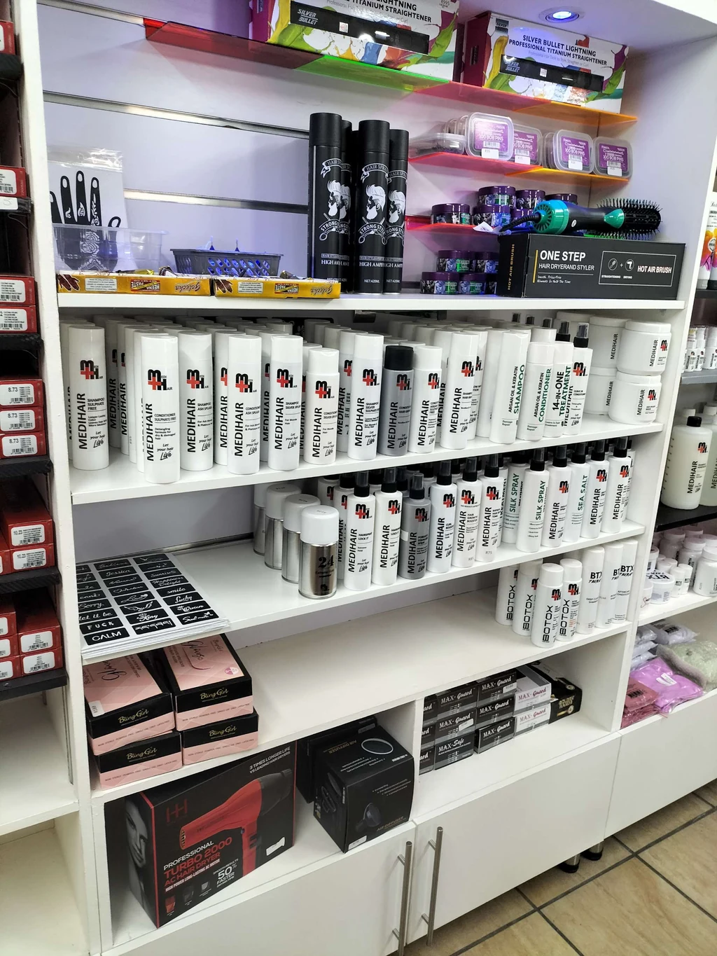 Inside the Neon Moon shop in Sasolburg: hair care and styling tools